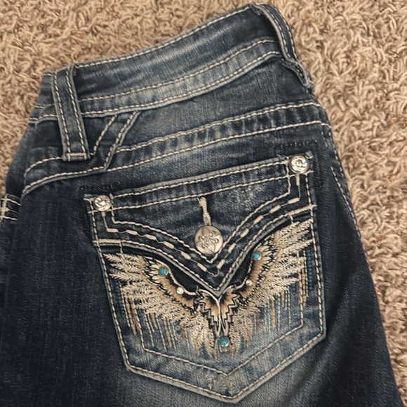 Miss Me Blue Boot Cut Jeans with Embellished Design - Picture 2 of 5